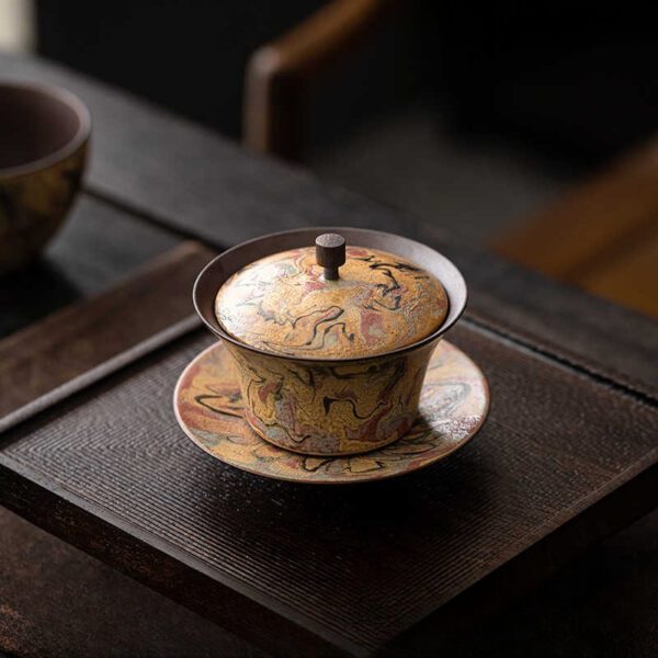 Dunhuang Apsaras Gaiwan Set - Handcrafted Lacquer Art